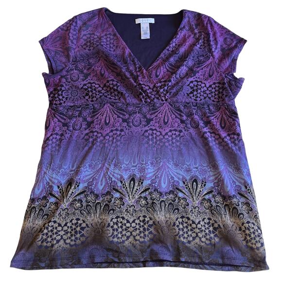 Y2K 2000s Purple Paisley Baby Doll Blouse Plus Size XXL Whimsygoth Fairy Grunge - Picture 1 of 7